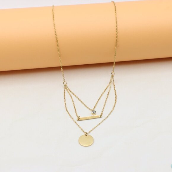 Layered Yellow Necklace with Round and Bar Pendant, Chic Design, XPNL0367 - Picture 2 of 12